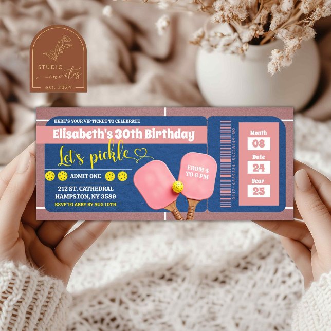 Pink Pickleball Tennis Girl Birthday Ticket (Creator Uploaded)