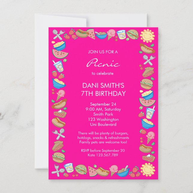 Pink Picnic Birthday Invitation (Front)