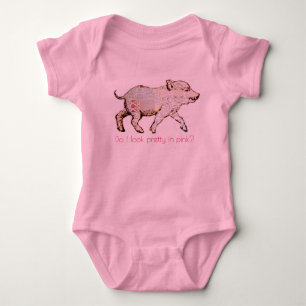 Pink Pig and Butterflies Baby Bodysuit