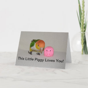 Pink Pig and Caique Parrot Happy Birthday Card