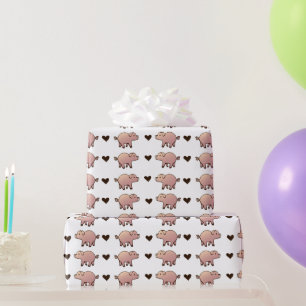 Pink Pig and Heart Wrapping Paper