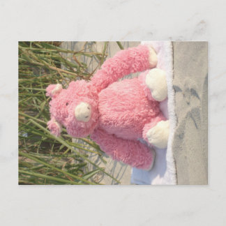 Pink Pig at the Beach Postcard
