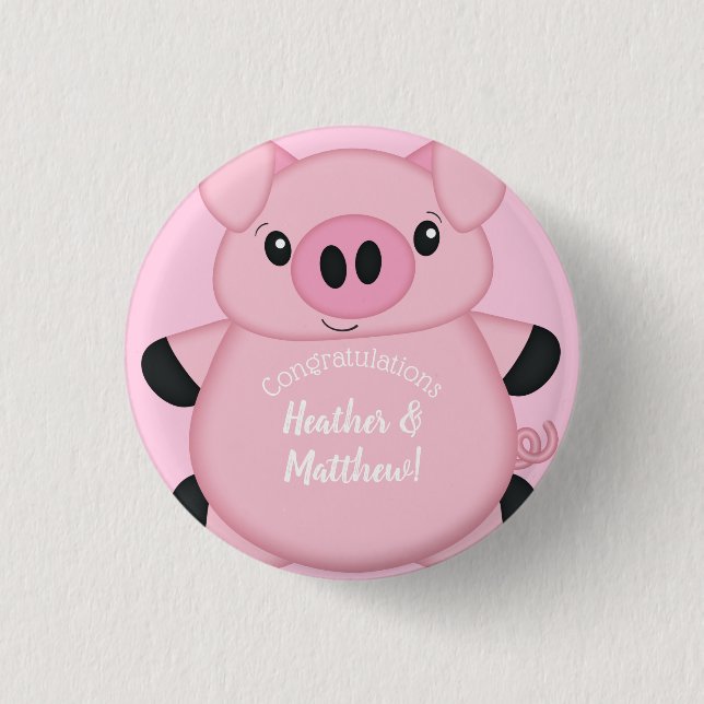 Pink Pig Baby Shower 3 Cm Round Badge (Front)