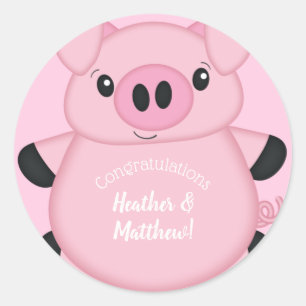 Pink Pig Baby Shower Classic Round Sticker