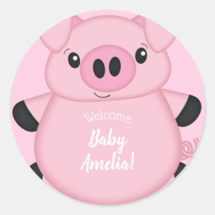 Pink Pig Baby Shower Classic Round Sticker