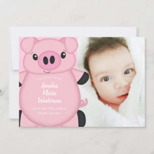 Pink Pig Baby Shower Invitation