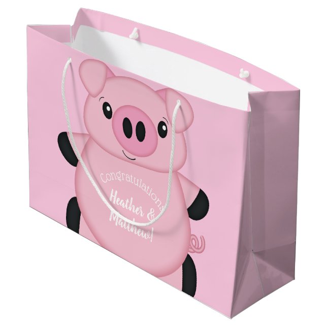 Pink Pig Baby Shower Large Gift Bag (Back Angled)