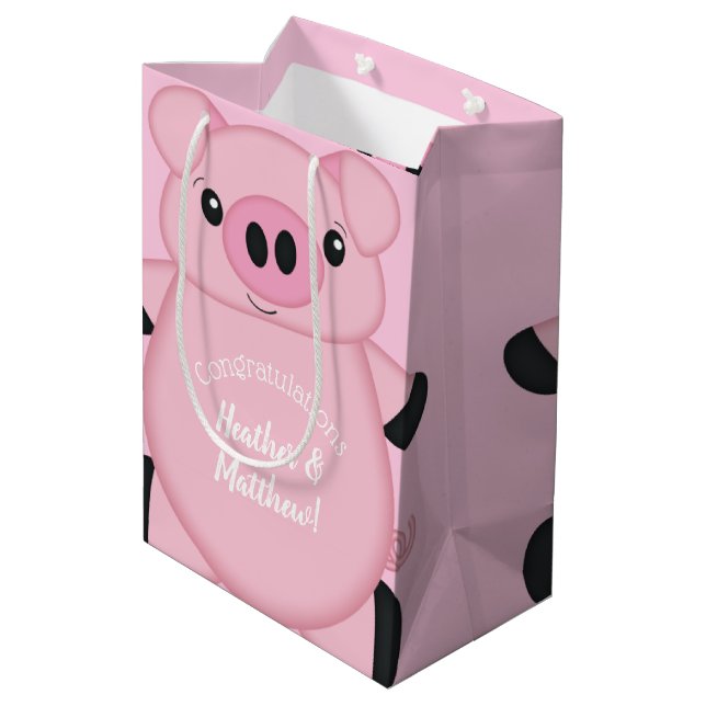 Pink Pig Baby Shower Medium Gift Bag (Back Angled)