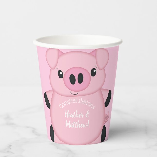 Pink Pig Baby Shower Paper Cups (Front)