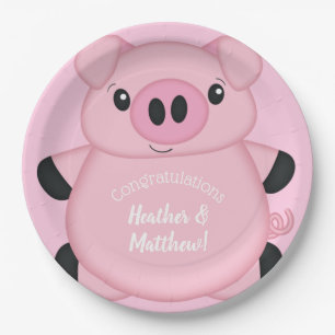 Pink Pig Baby Shower Paper Plate