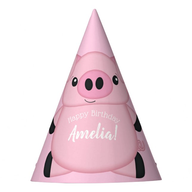 Pink Pig Birthday Party Hat (Front)