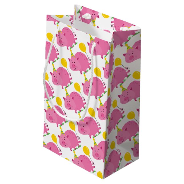 Pink Pig Birthday Small Gift Bag (Back Angled)