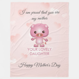 Pink Pig Cartoon  Fleece Blanket