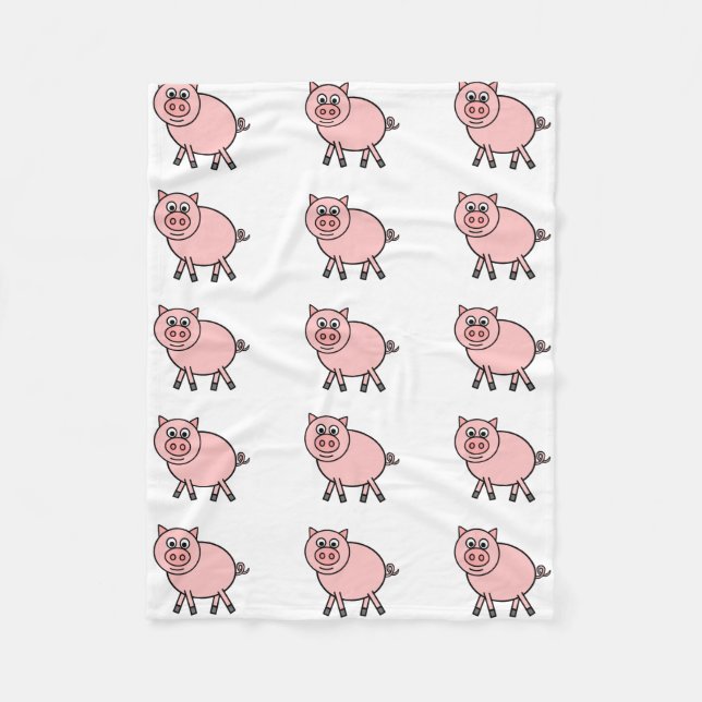 Pink Pig Cartoon Fleece Blanket (Front)