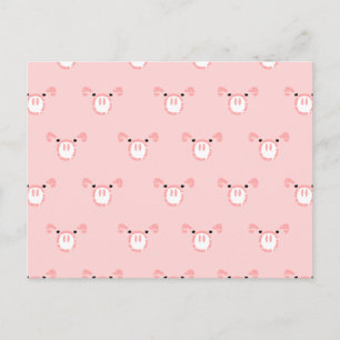 Pink Pig Face Repeating Pattern Postcard