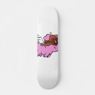 Pink pig flying cartoon   choose background color skateboard