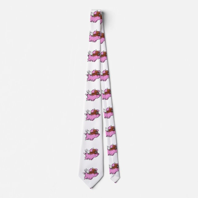 Pink pig flying cartoon | choose background color tie (Front)