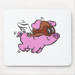 Pink pig flying cartoon   choose background colour mouse mat