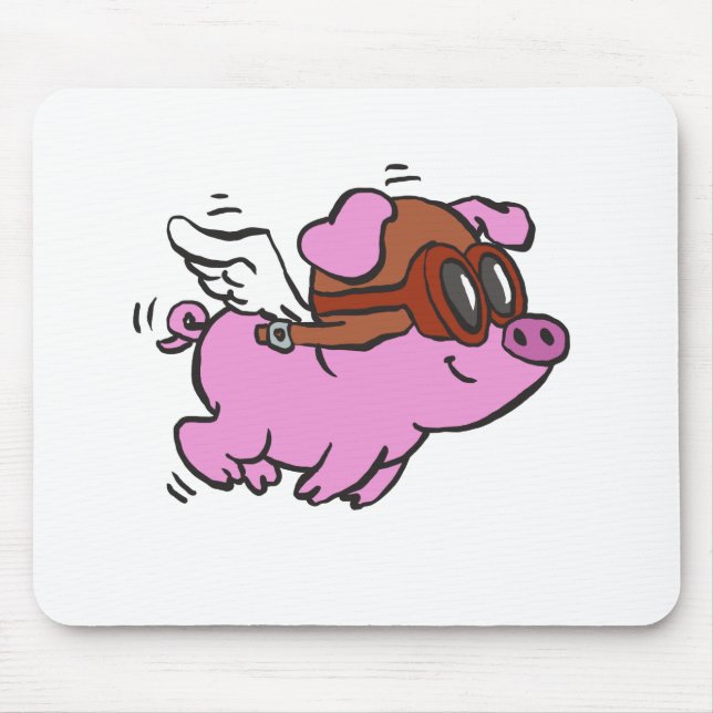 Pink pig flying cartoon | choose background colour mouse mat (Front)