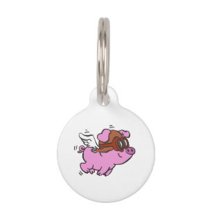 Pink pig flying cartoon   choose background colour pet tag