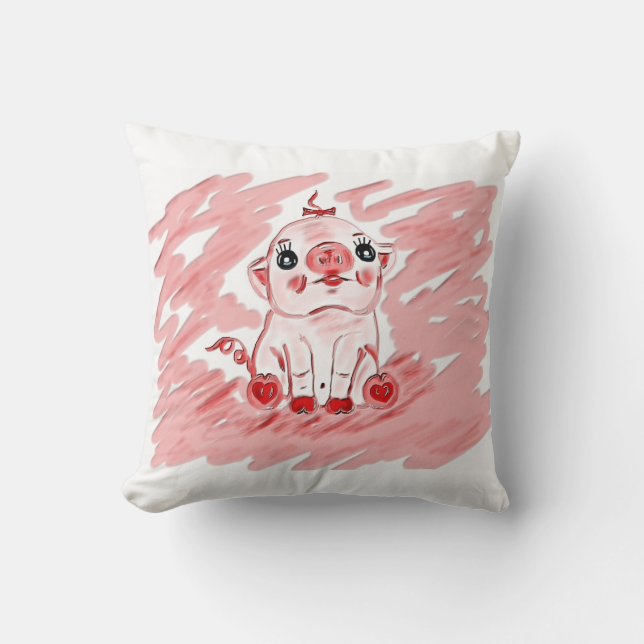 Pink pig front and back throw pillow (Front)