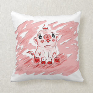 Pink pig front and back throw pillow
