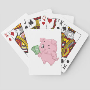 Pink Pig Holding Cash Giving Thumbs Up Playing Cards