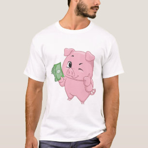 Pink Pig Holding Cash Giving Thumbs Up T-Shirt
