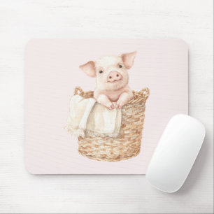 Pink Pig in a Basket Mouse Mat