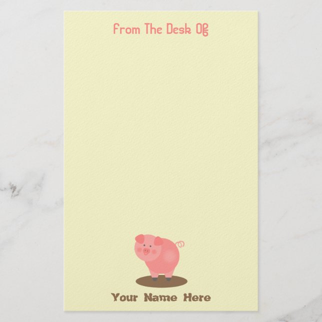 Pink Pig Mud Puddle Personalised Stationery (Front)