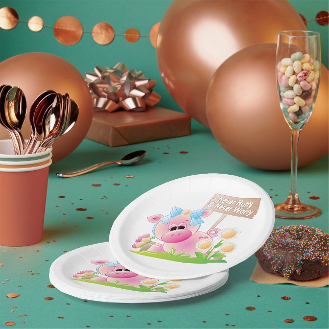 Pink Pig Nursery Never Hurry Never Worry Paper Plate (Creator Uploaded)