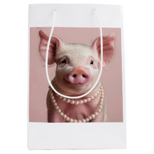 Pink Pig Pearlina Pinkette Decoupage Medium Gift Bag