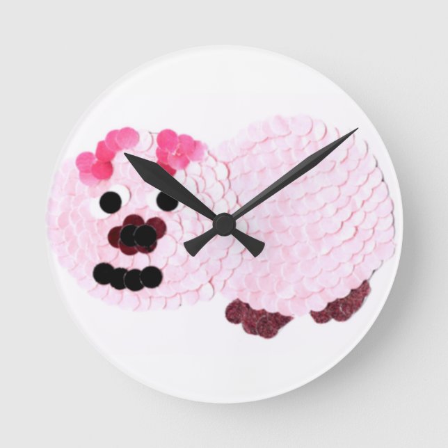 Pink Pig Round Clock (Front)