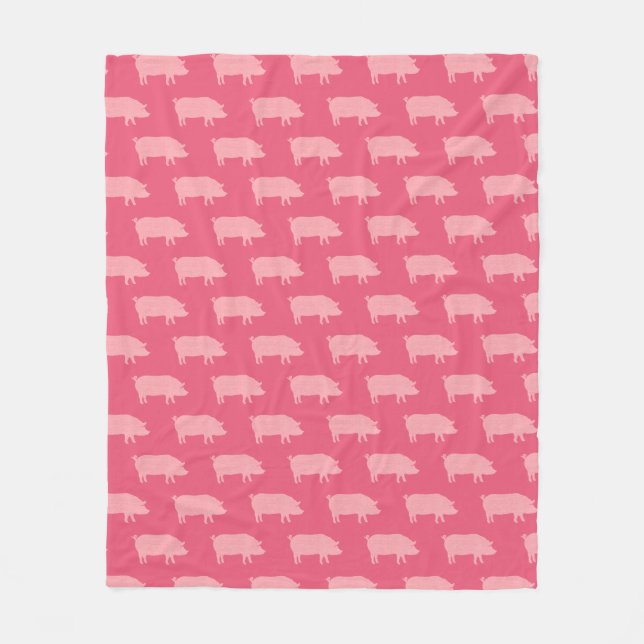 Pink Pig Silhouettes Pattern | Cute Animal Lover's Fleece Blanket (Front)