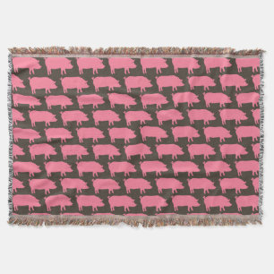 Pink Pig Silhouettes Pattern Cute Farm Animal Throw Blanket
