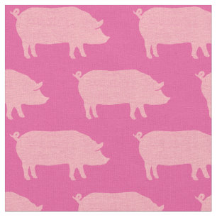 Pink Pig Silhouettes Pattern Fabric