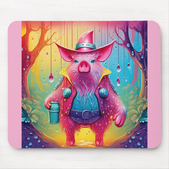 Pink Pig The Cowboy Mouse Mat (Front)