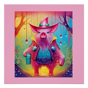 Pink Pig The Cowboy Poster