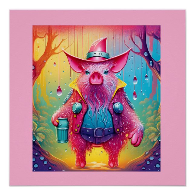 Pink Pig The Cowboy Poster (Front)