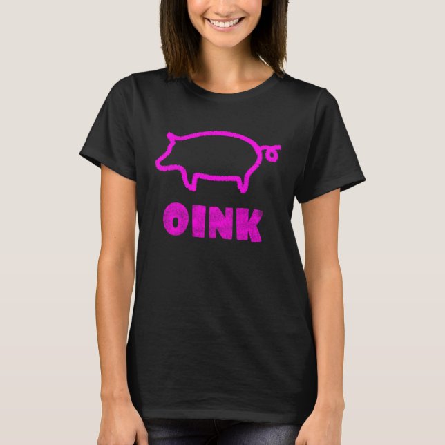 Pink Pig Vintage Effect with Oink T-Shirt (Front)