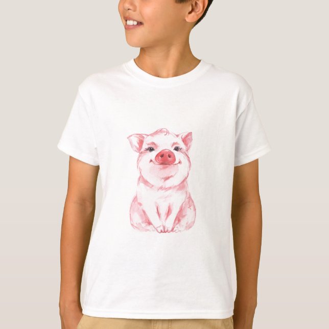 Pink Pig Watercolor T-Shirt (Front)