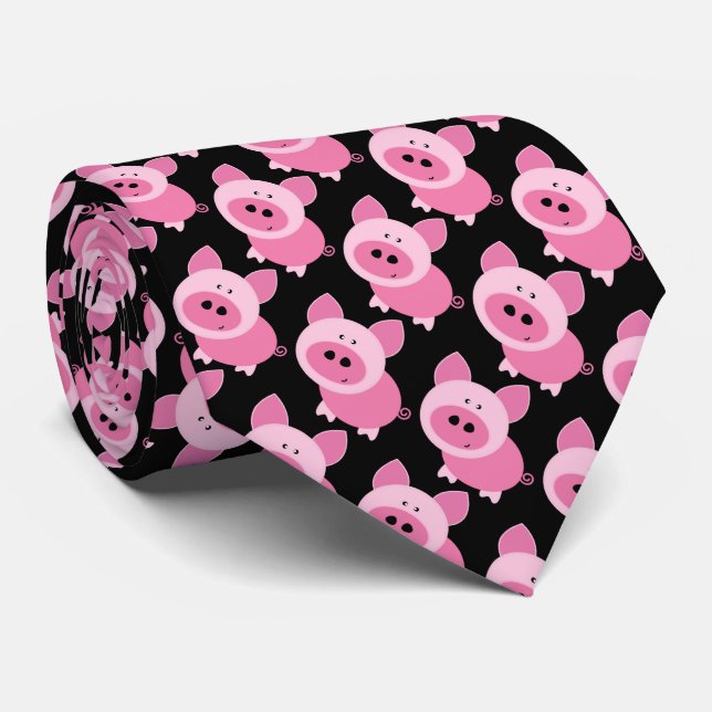Pink Piggies man Tie (Rolled)