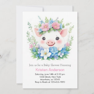 Pink Piggy and Farmyard Magic Girl Baby Shower Invitation