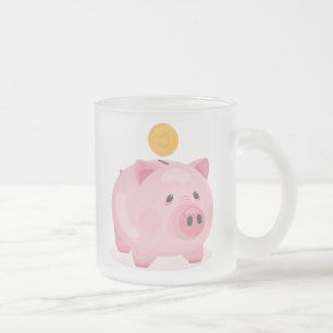 Pink Piggy Bank Frosted Glass Coffee Mug
