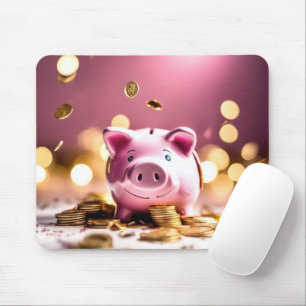 Pink Piggy Bank With Coins Mouse Mat