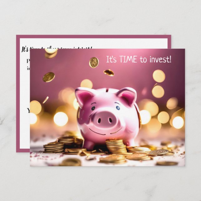Pink Piggy Bank With Coins Postcard (Front/Back)