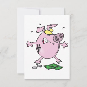 Pink Piggy Bank With Money Invitations