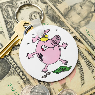 Pink Piggy Bank With Money Keychain