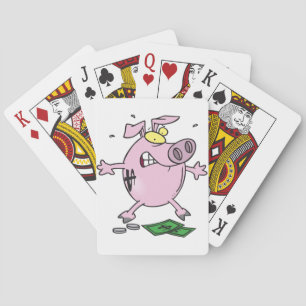 Pink Piggy Bank With Money Playing Cards