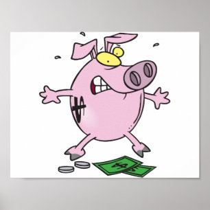 Pink Piggy Bank With Money Poster